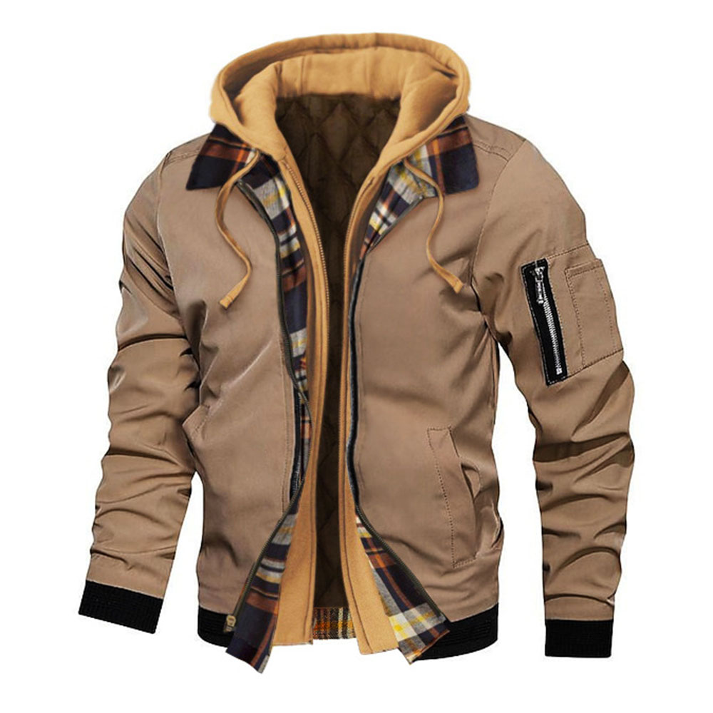 Verdickte Herrenjacke mit Kapuze und Reißverschluss