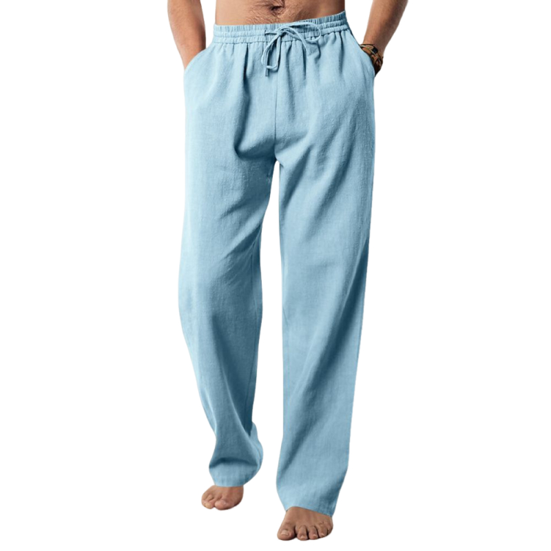 Pantalon décontracté en coton et lin de couleur unie pour homme