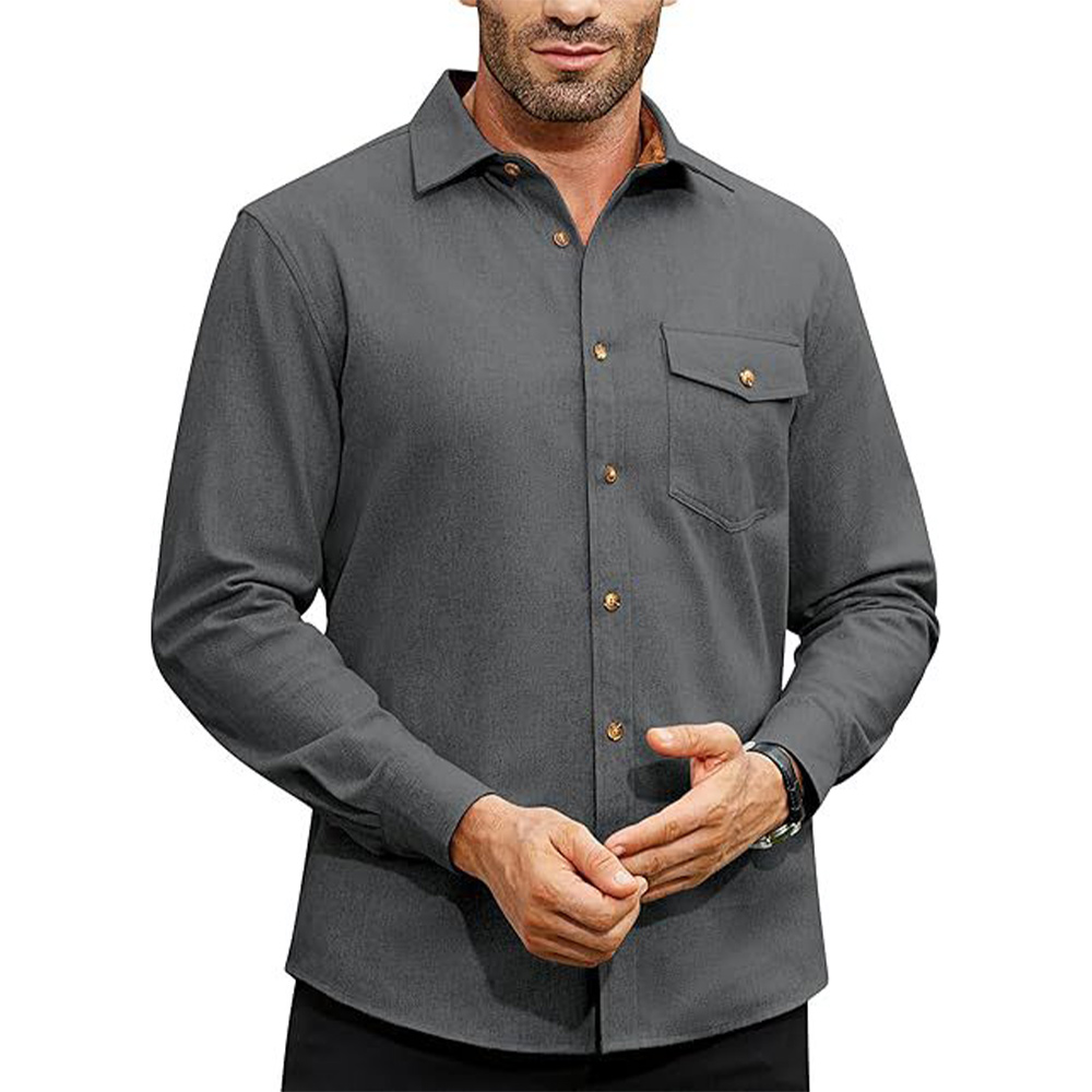 Chemise décontractée à manches longues avec poche pour homme