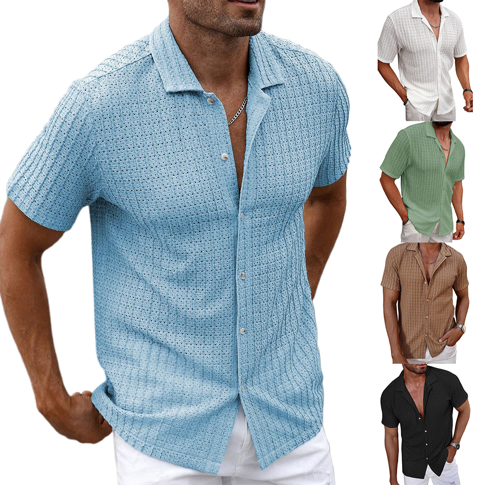 Chemise à manches courtes rayée légère et respirante pour homme