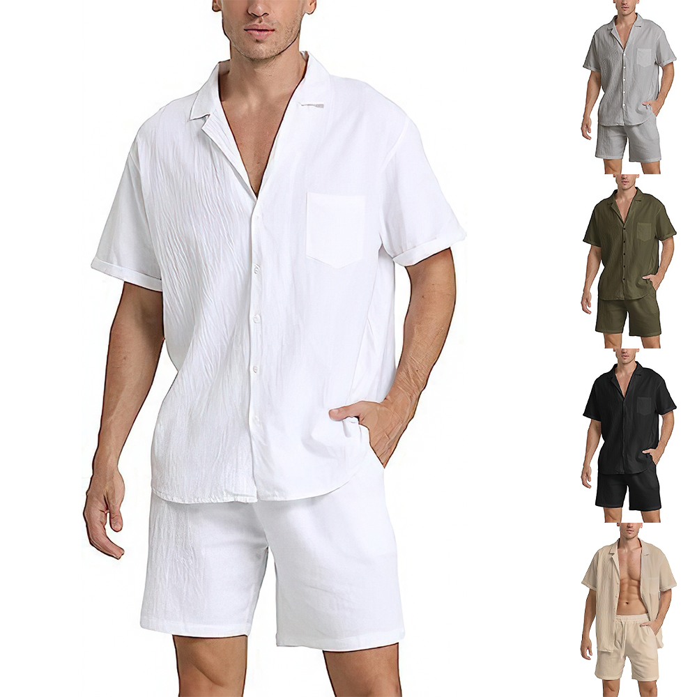 Ensemble deux pièces chemise à manches courtes et short pour homme