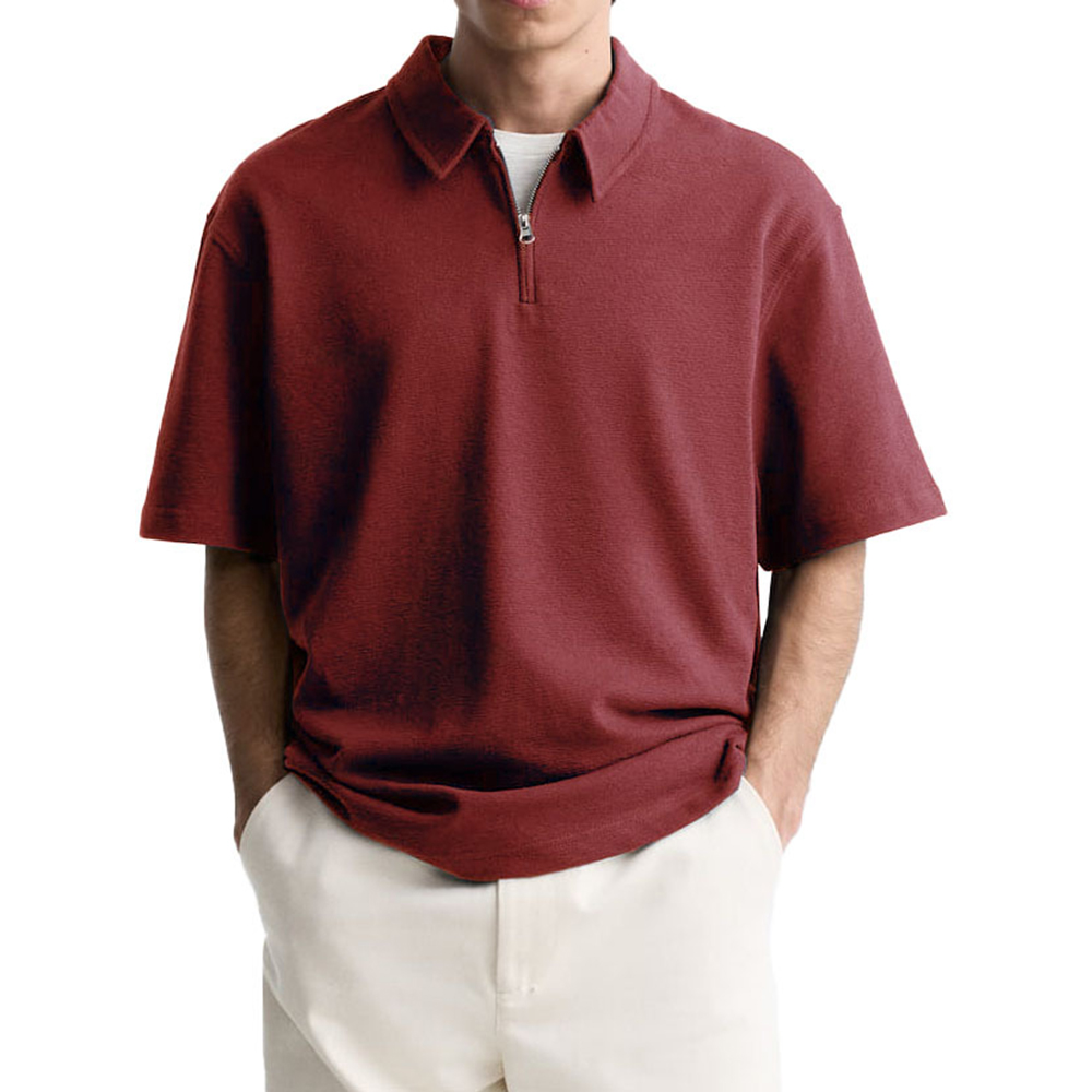 Polo décontracté à manches courtes et fermeture éclair pour homme