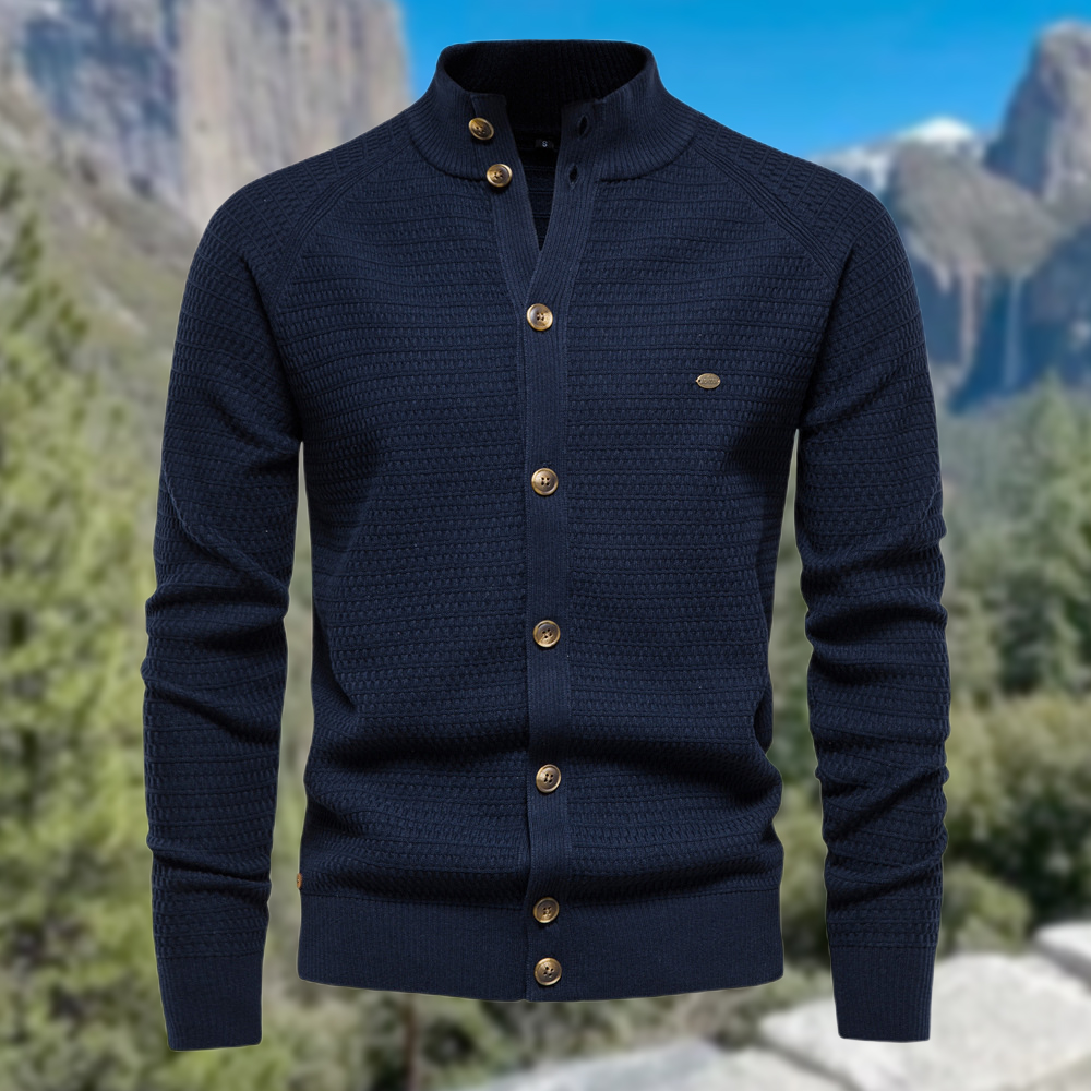 Herren-Cardigan mit Stehkragen und Knöpfen