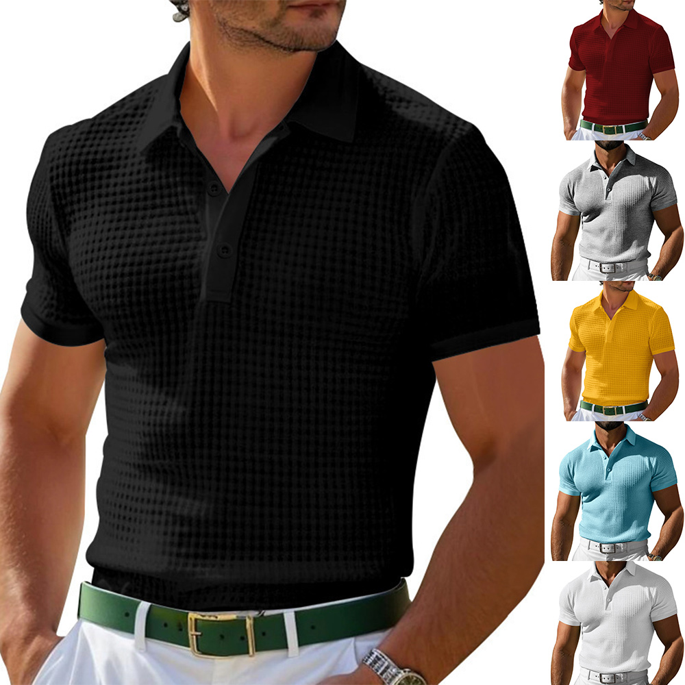 Polo décontracté gaufré à manches courtes pour hommes