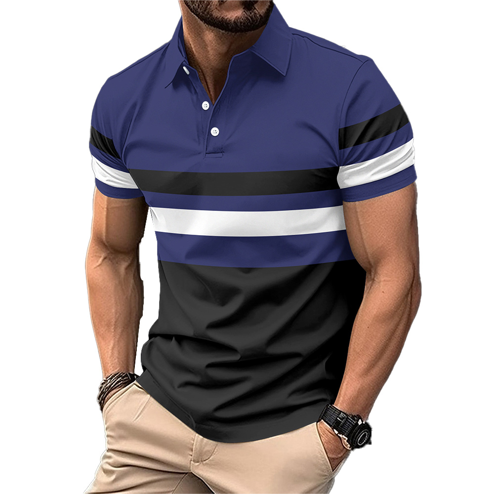 Lässiges Herren-Poloshirt mit gestreiftem Revers und kurzen Ärmeln