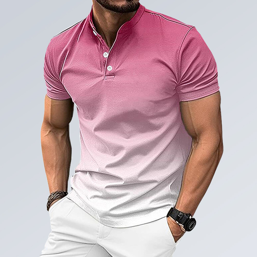 Lässiges Henley-Hemd mit Farbverlaufskragen für Herren, kurzärmlig