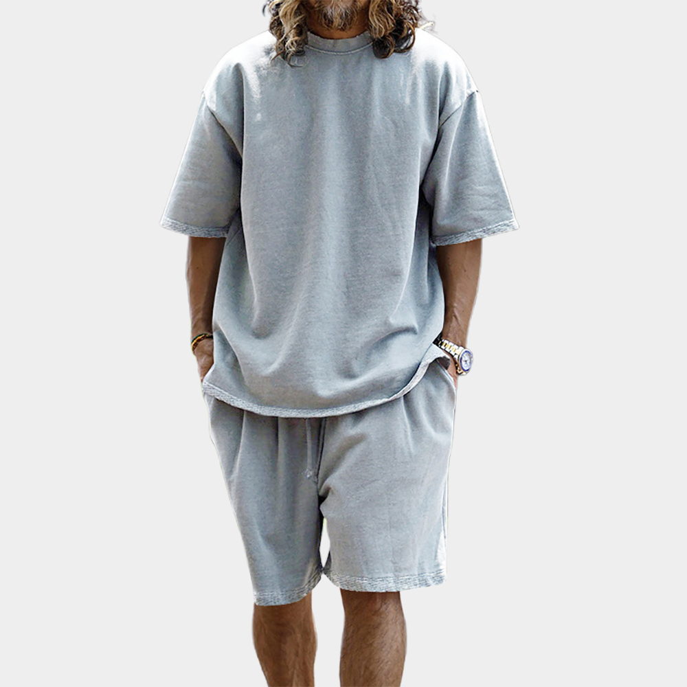 Herren lockere einfarbige Kurzarm-T-Shirt-Shorts Freizeitanzug