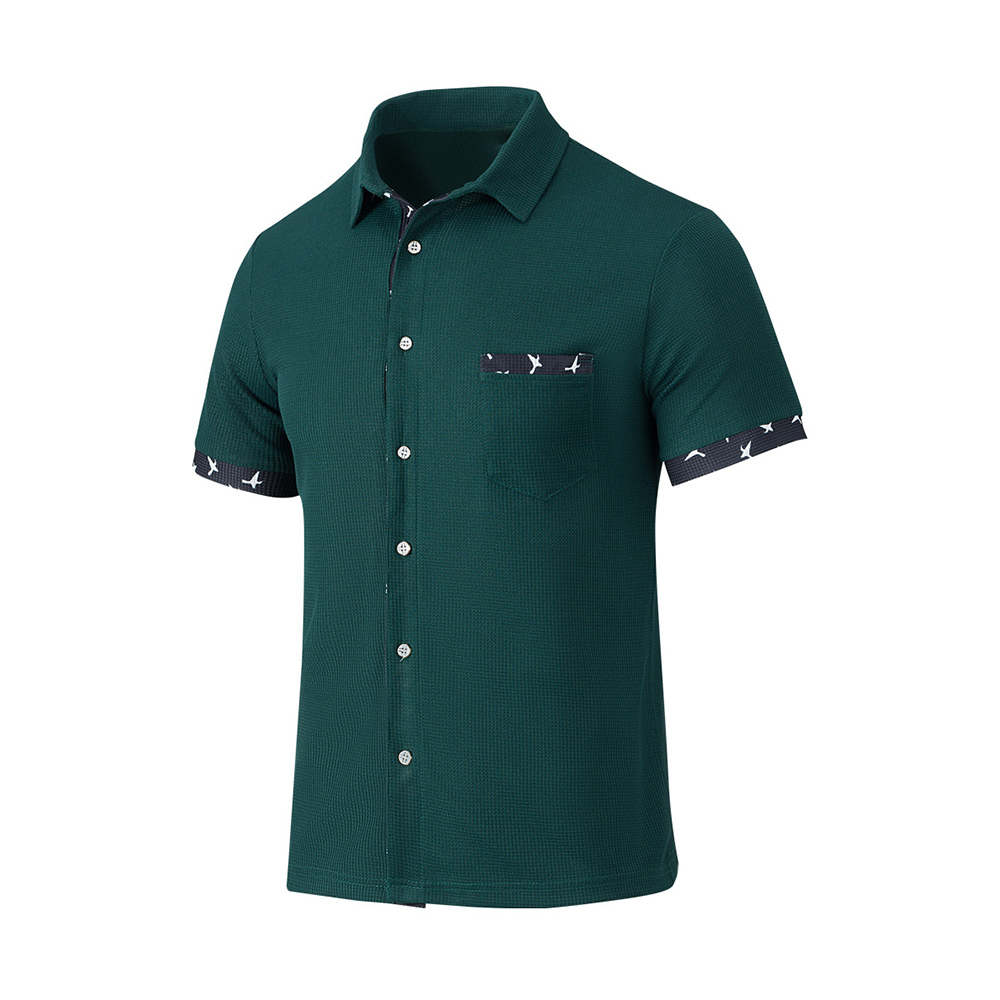 Sommer Herren locker lässig Waffel Kontrast Revers T-Shirt Kurzarm