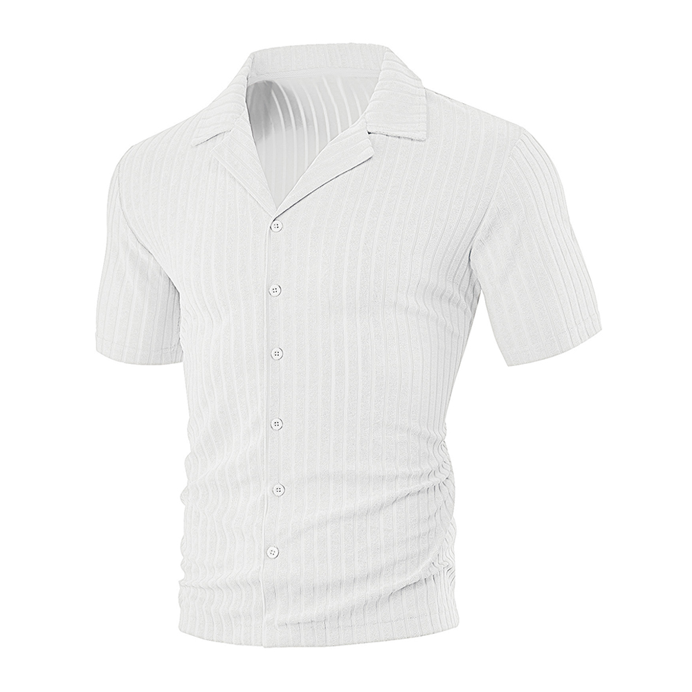 Herren-Jacquardhemd mit vertikalen Streifen und kurzen Ärmeln und Revers