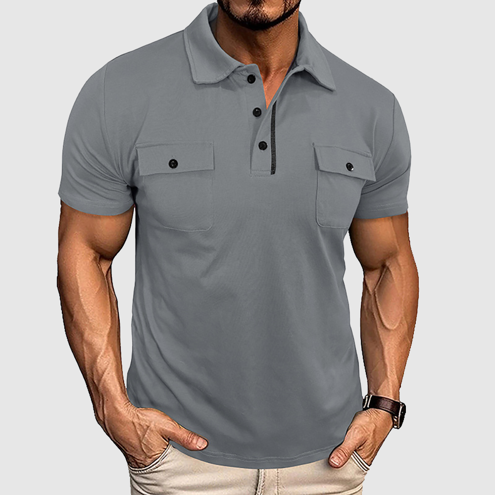 Einfarbiges Poloshirt mit Reverstasche für Herren, kurzärmlig