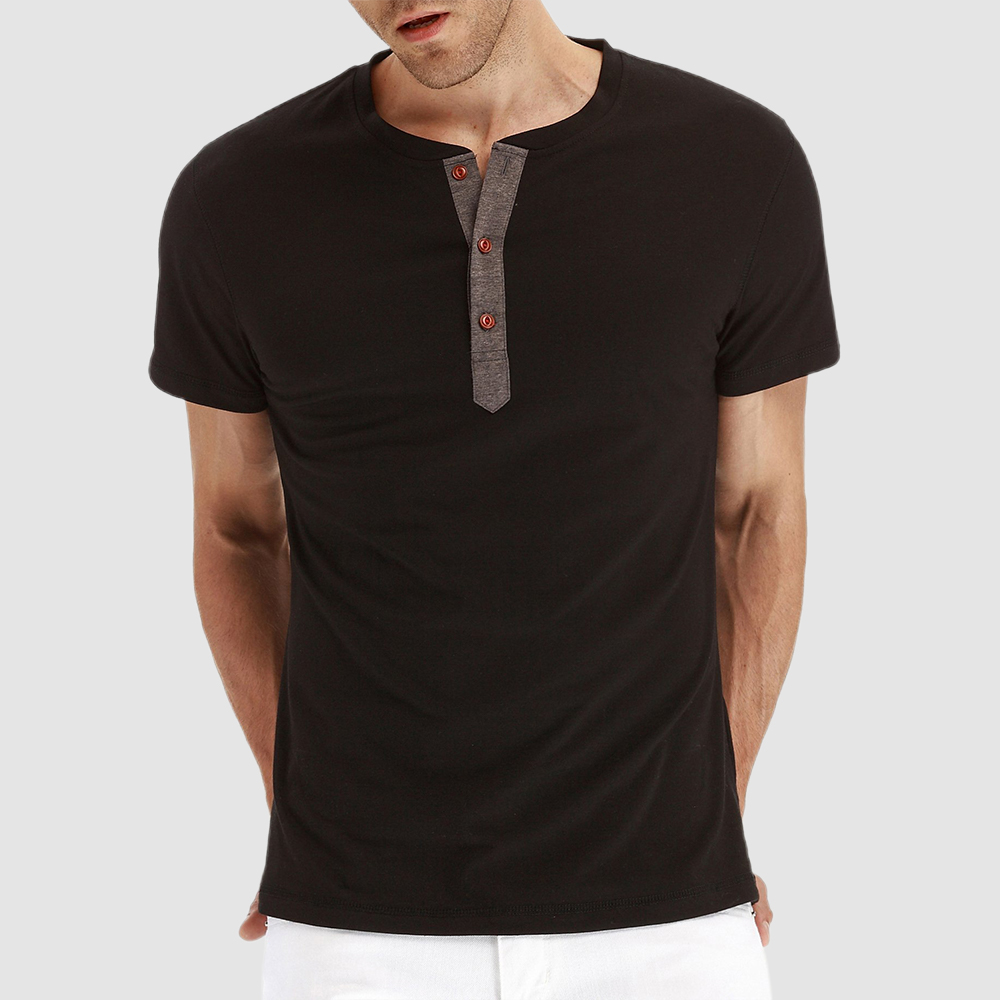 Sommer Herren Henley Kurzarm T-Shirt