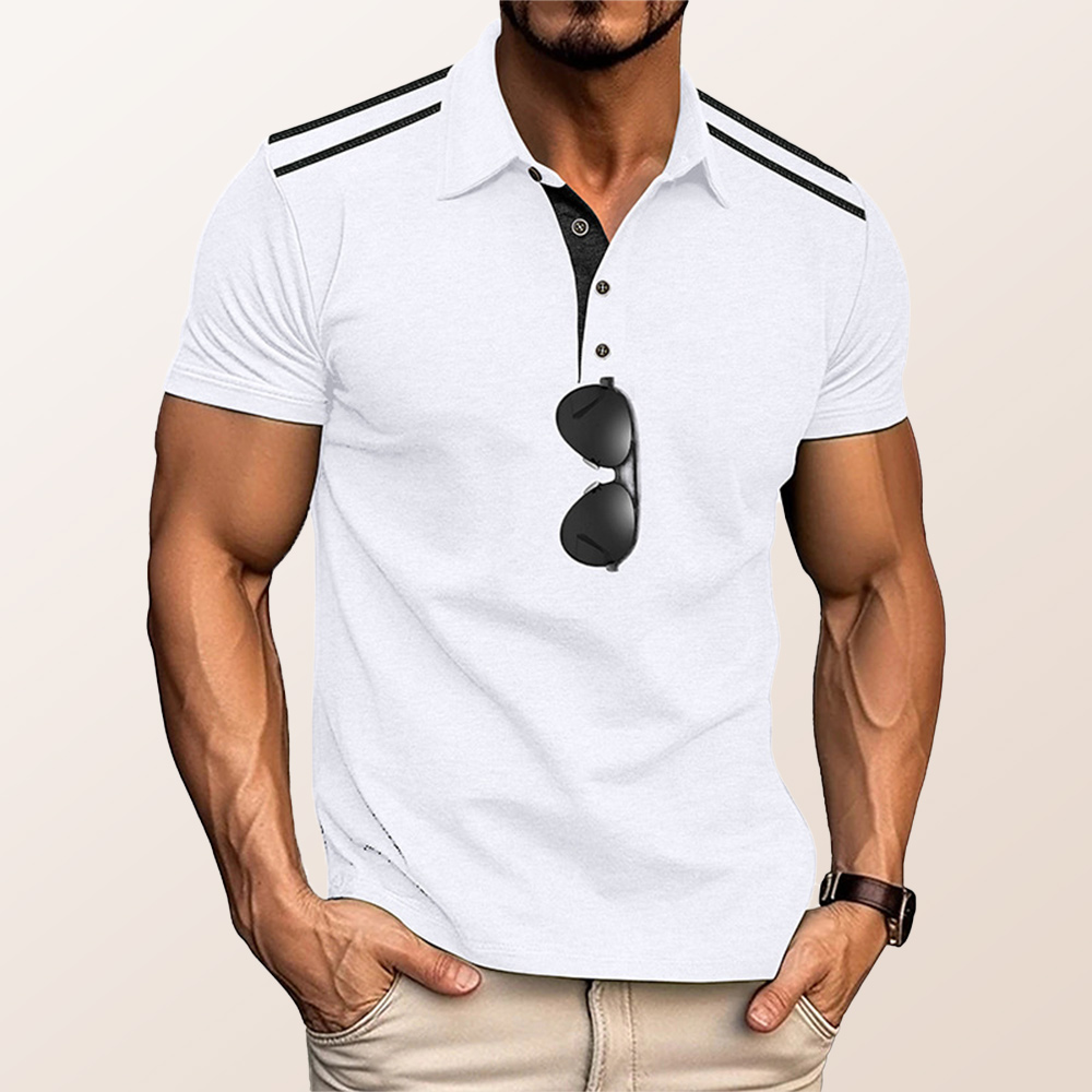 Herren-Poloshirt mit Revers und Button-Down-Kordelzug, kurzärmlig