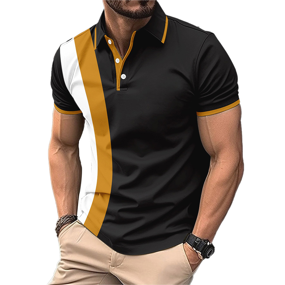 Herren Kurzarm-Revershemd mit Colorblock-Design