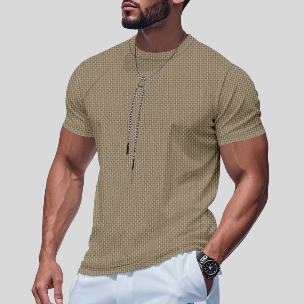 Schnelltrocknendes, einfaches Kurzarm-Shirt aus Eisseide mit Rundhalsausschnitt und einfarbigem