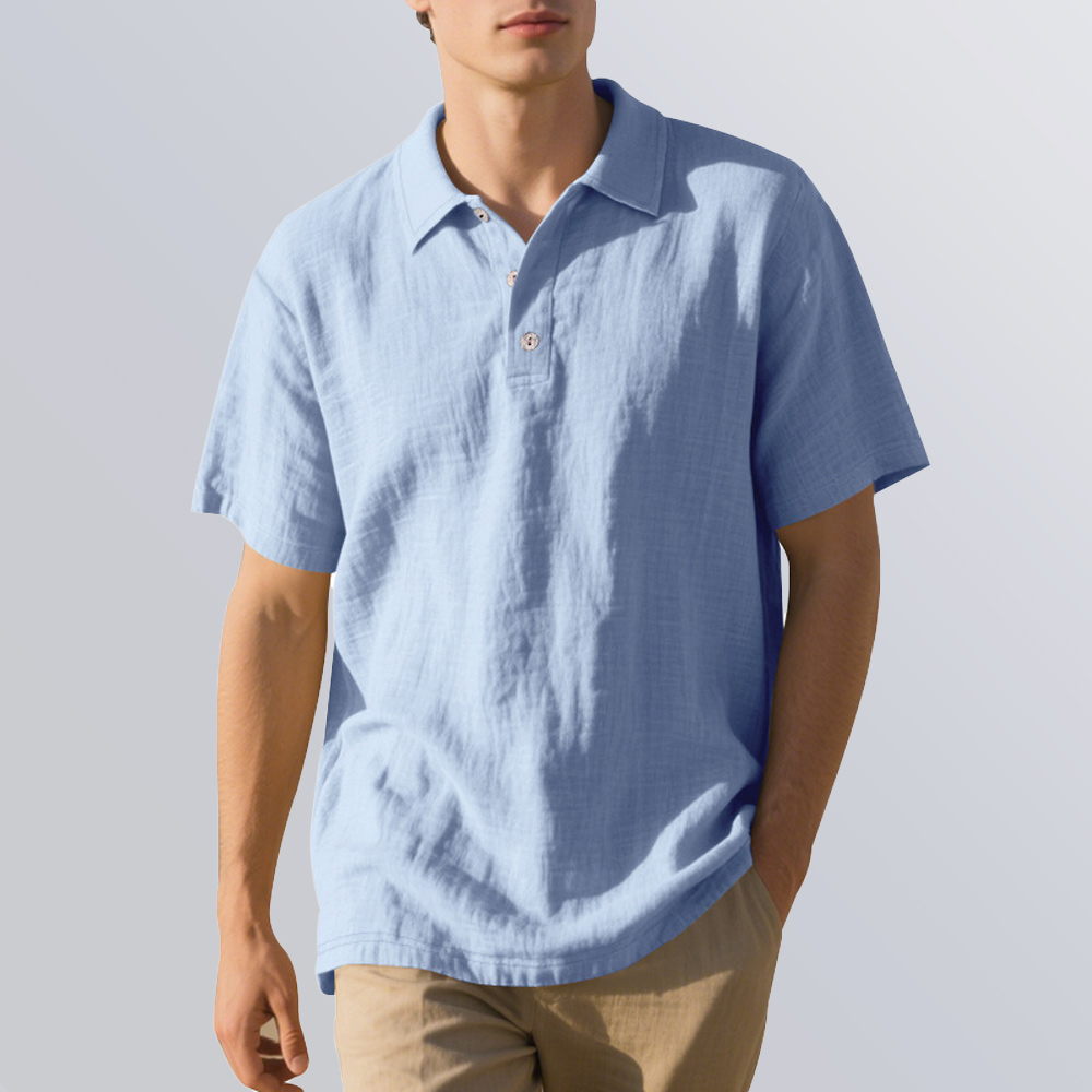 Lockeres, atmungsaktives Poloshirt aus Leinen mit Revers für Herren, kurzärmlig