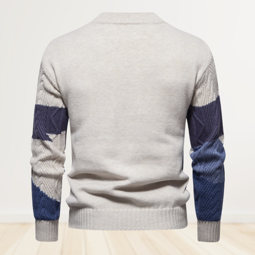 Retro-Farbblock-Pullover mit Rundhalsausschnitt für Herren im Herbst und Winter