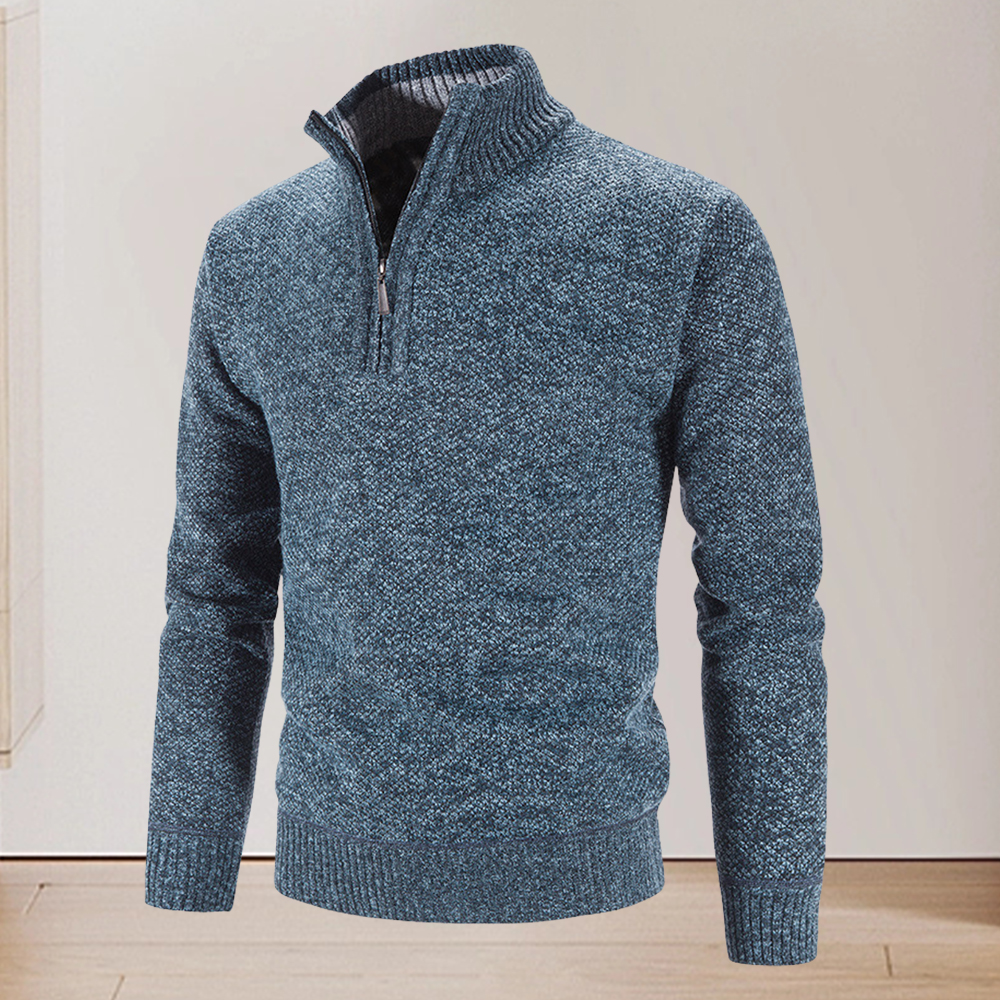 Verdickter Winterpullover für Herren mit halbem Reißverschluss und Stehkragen