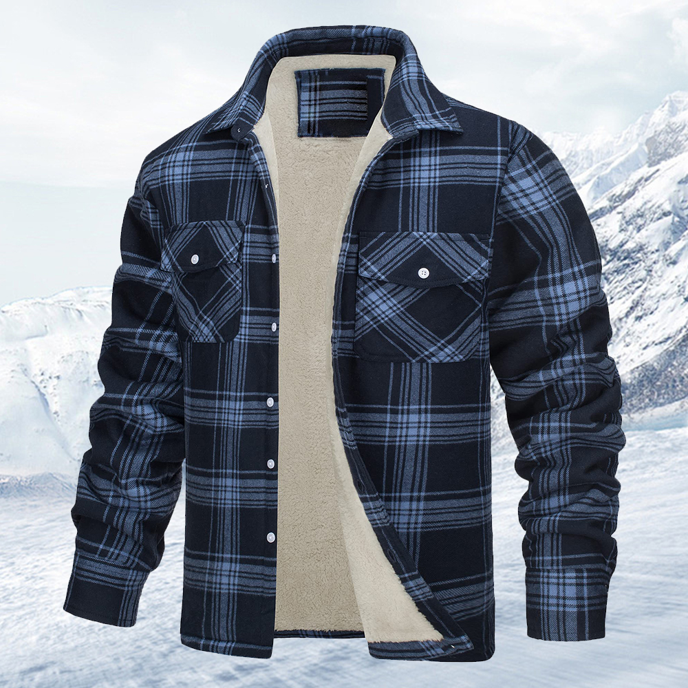 Herrenmantel mit lockerem Samtrevers und Karomuster