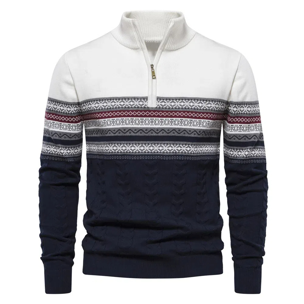 Pull demi-zippé en jacquard color block pour hommes