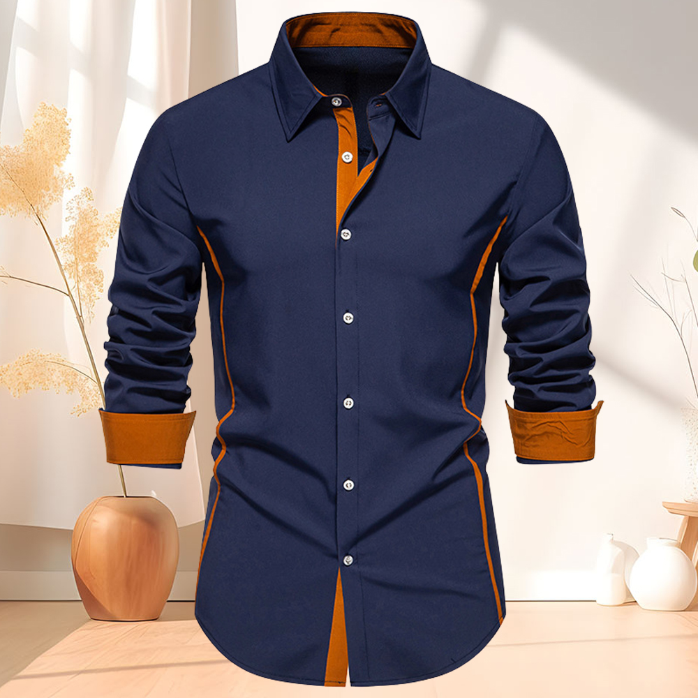 Herren-Langarmhemd mit Kontrast-Revers