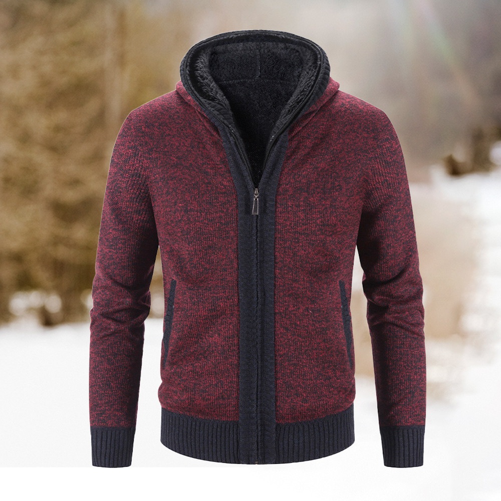Herren-Fleece-verdickte warme Kapuzen-Strickjacke