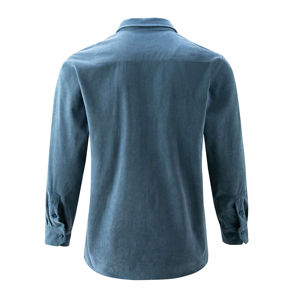 Herren-Cord-Hemd mit einfarbigem Revers und langen Ärmeln