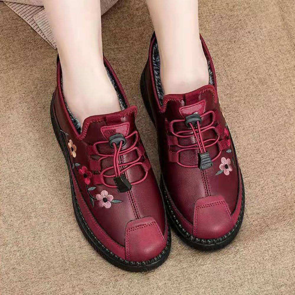 Lederbestickte Damen-Plüschmokassins für ältere Frauen