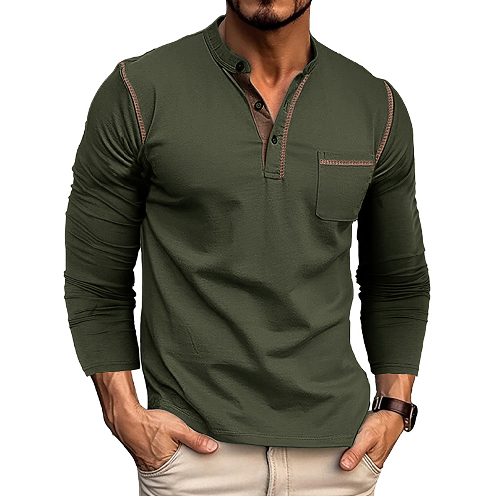 T-shirt à manches longues et col Henley pour hommes