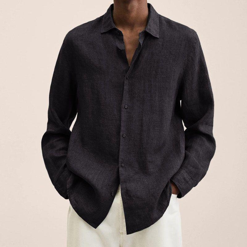 Chemise décontractée à manches longues en coton et lin pour homme