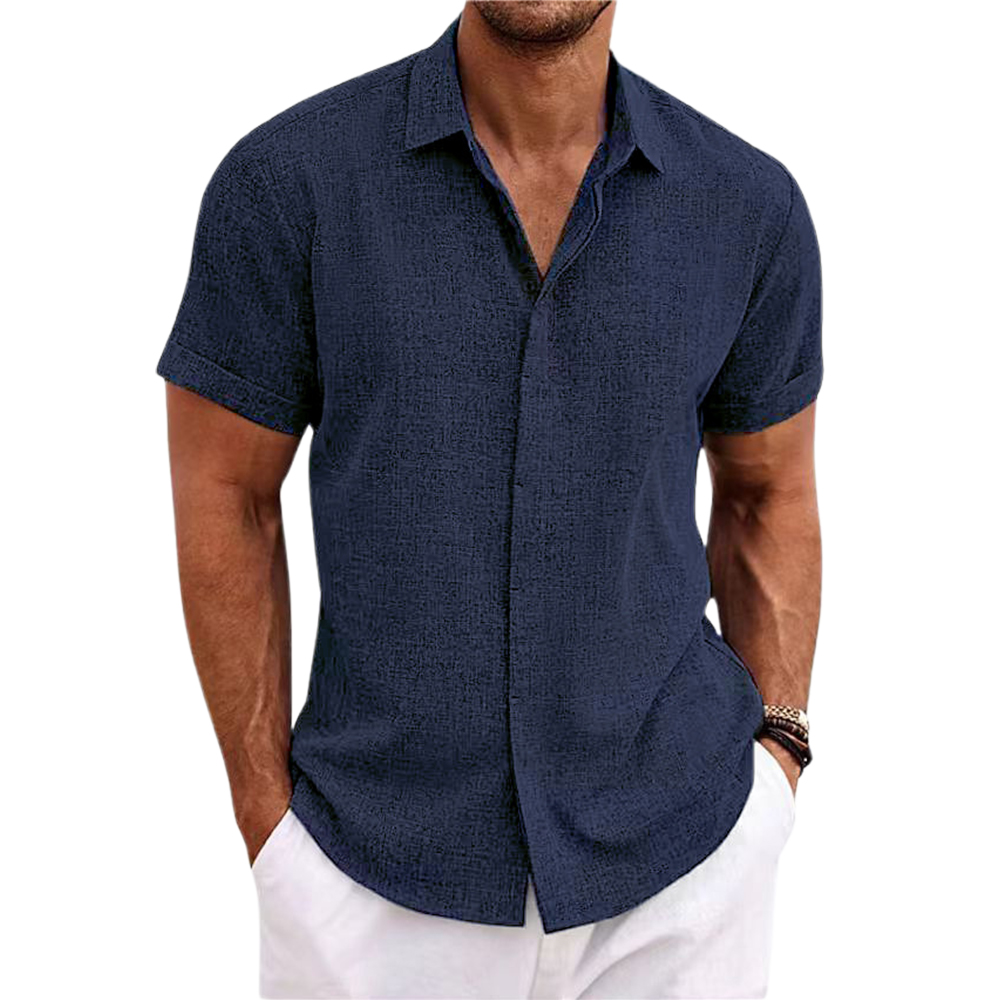 Alberchris™ Men's Loose Solid Color Linen Short Sleeve Shirt