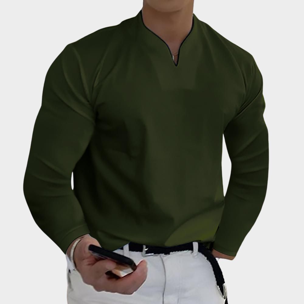 Lässiges, atmungsaktives, einfarbiges Langarm-T-Shirt mit V-Ausschnitt für Herren