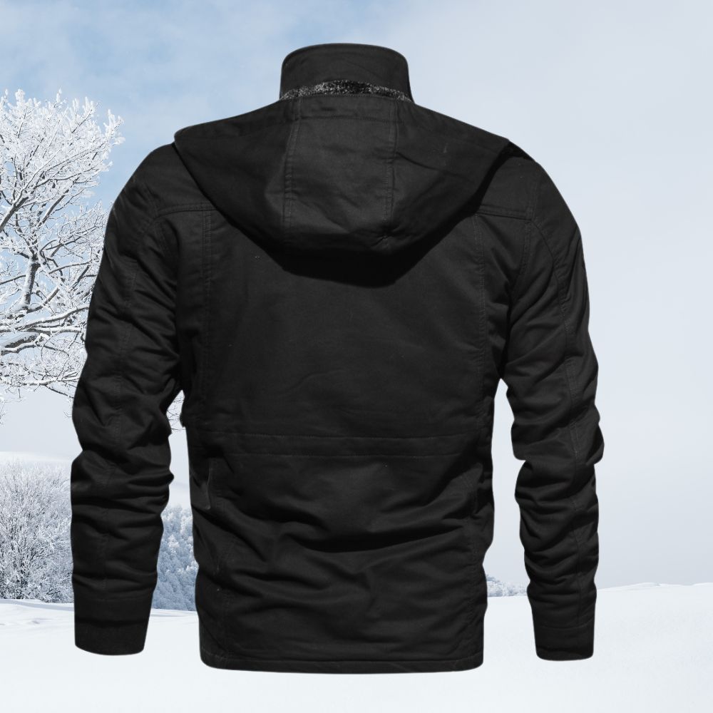 Wintermodische, mit Samt verdickte Herrenjacke im Arbeitsstil mit Kapuze