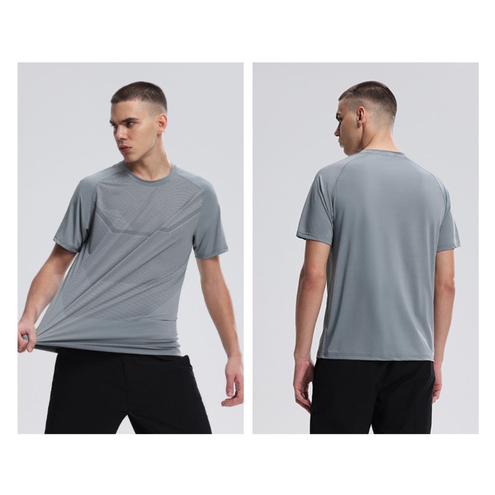 Atmungsaktives, schweißableitendes, schnell trocknendes Kurzarm-T-Shirt mit Rundhalsausschnitt