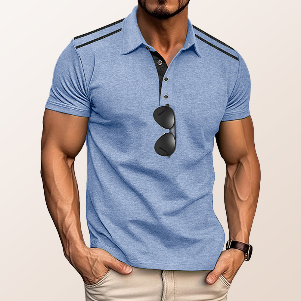 Herren-Poloshirt mit Revers und Button-Down-Kordelzug, kurzärmlig