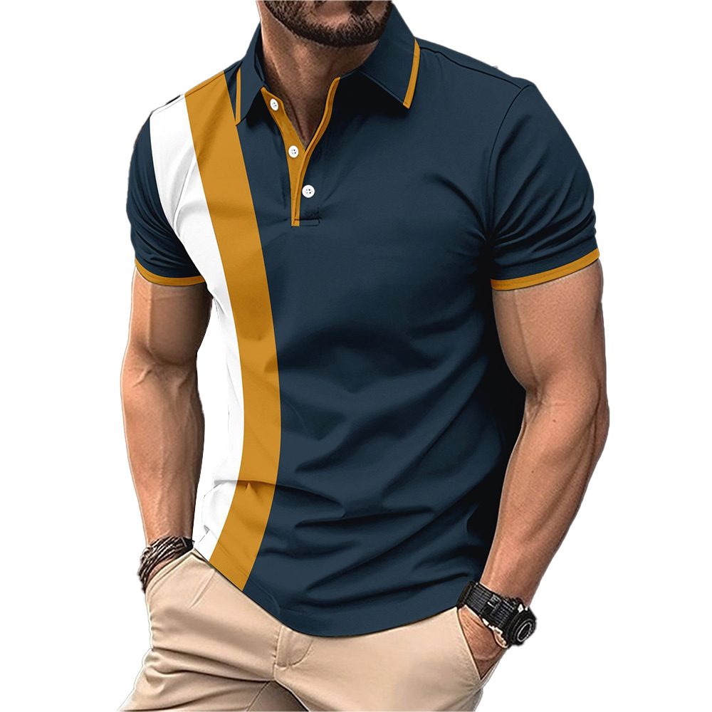 Herren Kurzarm-Revershemd mit Colorblock-Design