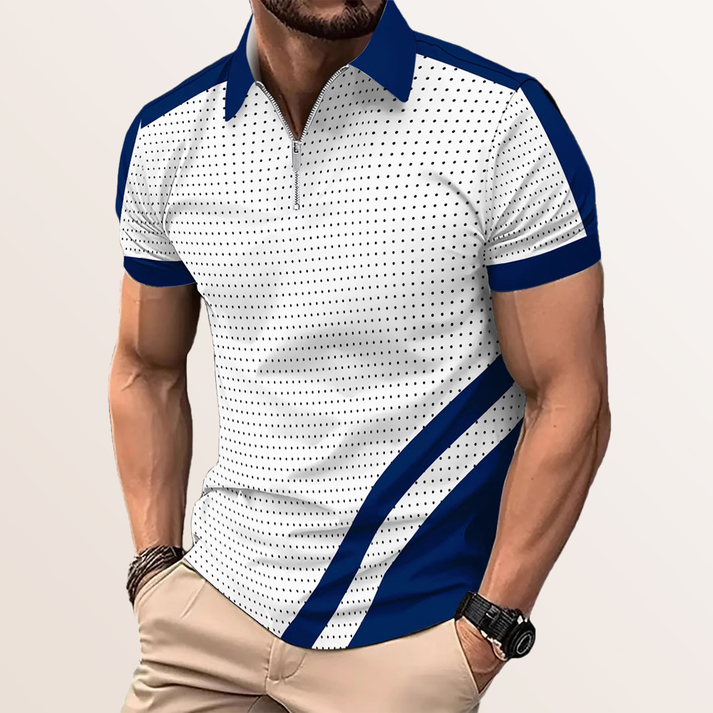 Herren-Poloshirt mit Colorblock-Muster und gepunktetem Revers, kurzärmlig