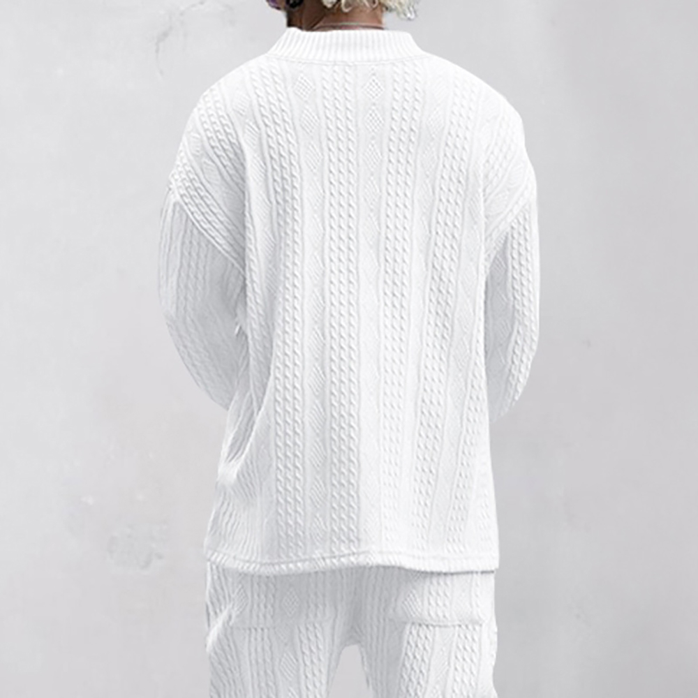 Pull tricoté jacquard ample décontracté à col en V pour hommes