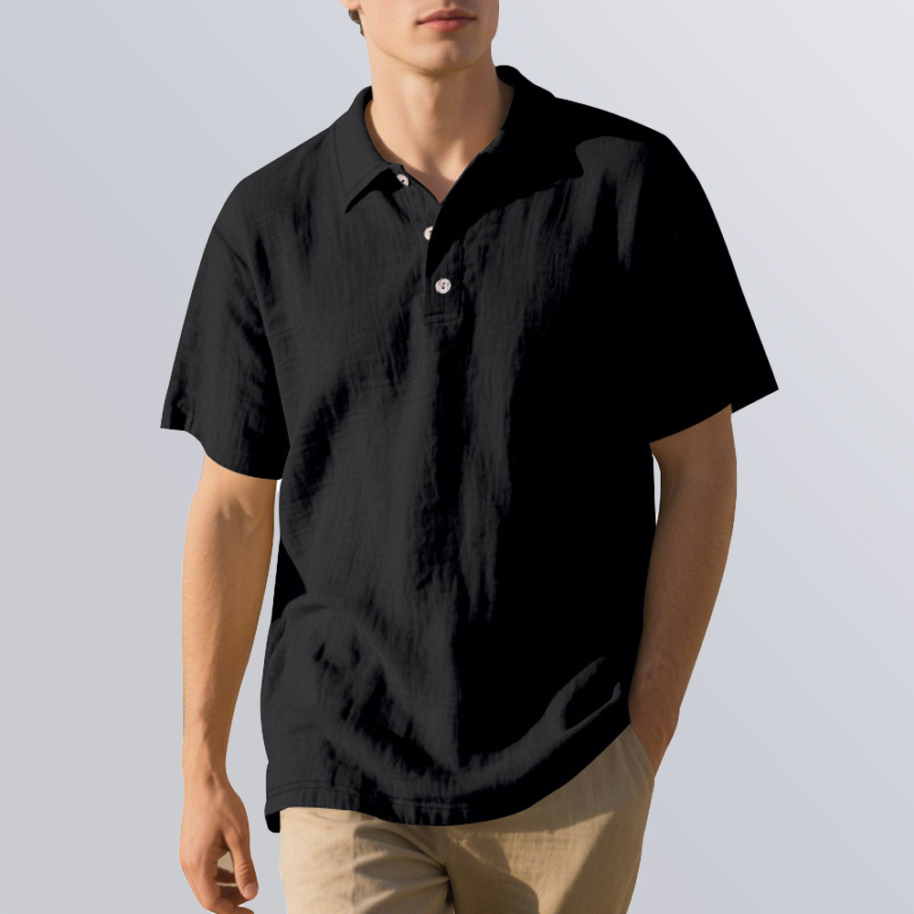 Lockeres, atmungsaktives Poloshirt aus Leinen mit Revers für Herren, kurzärmlig