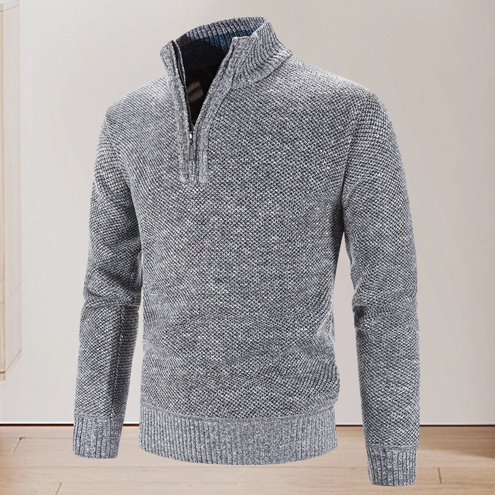 Verdickter Winterpullover für Herren mit halbem Reißverschluss und Stehkragen