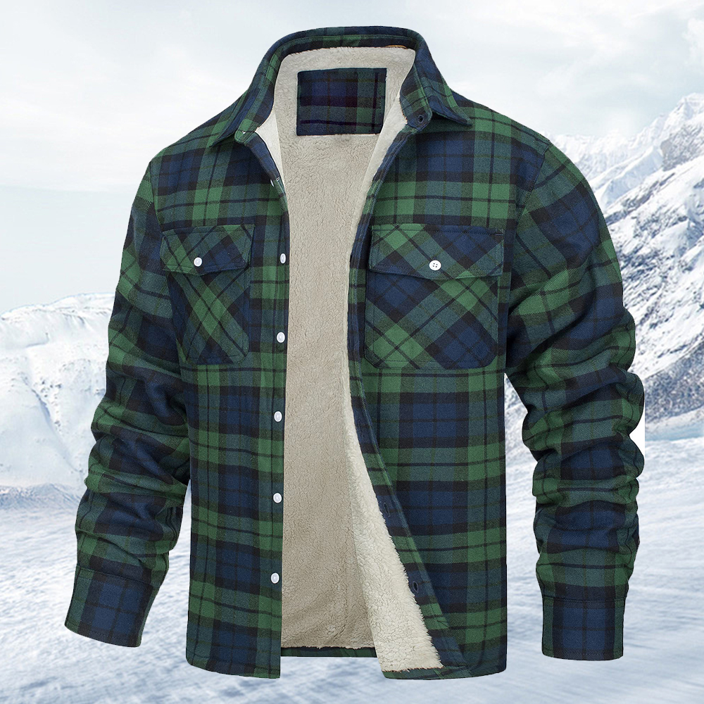 Herrenmantel mit lockerem Samtrevers und Karomuster