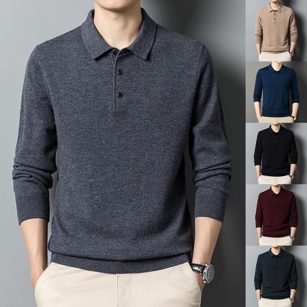 Einfarbiger, legerer, gestrickter Reverspullover für Herren