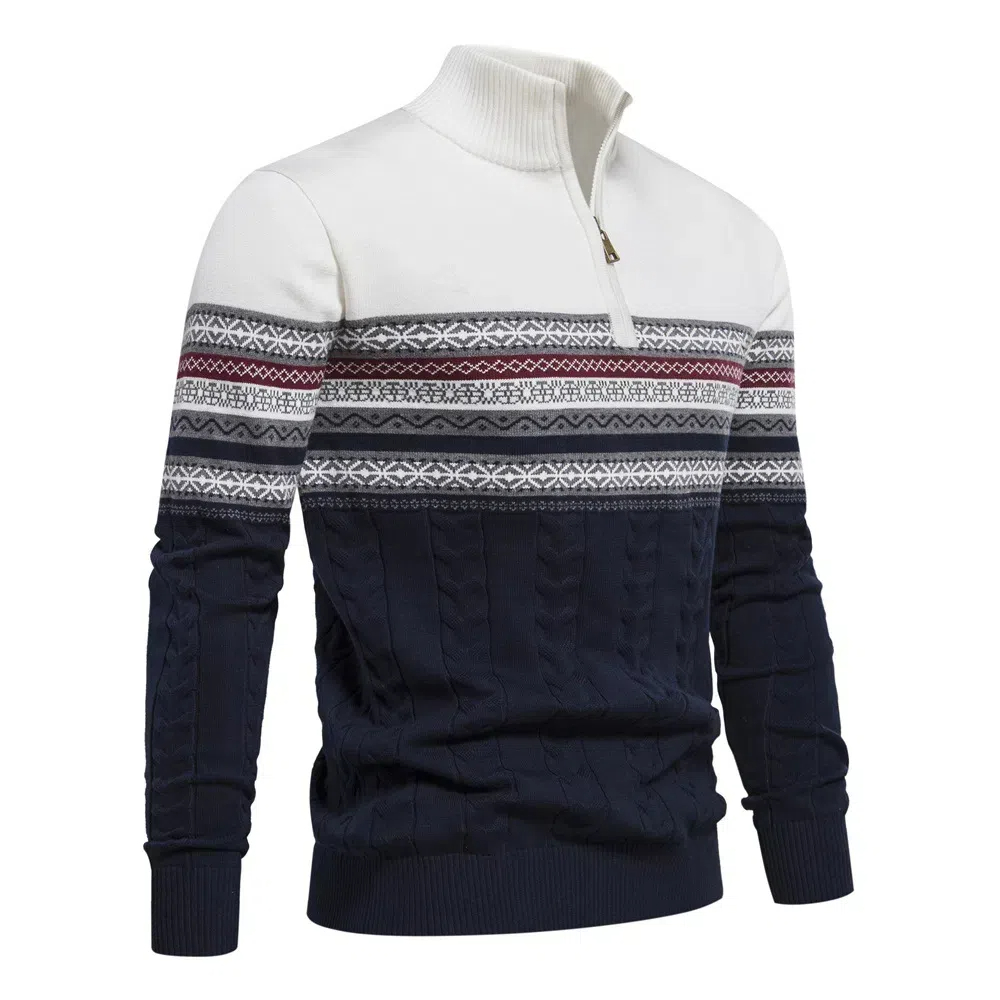 Pull demi-zippé en jacquard color block pour hommes