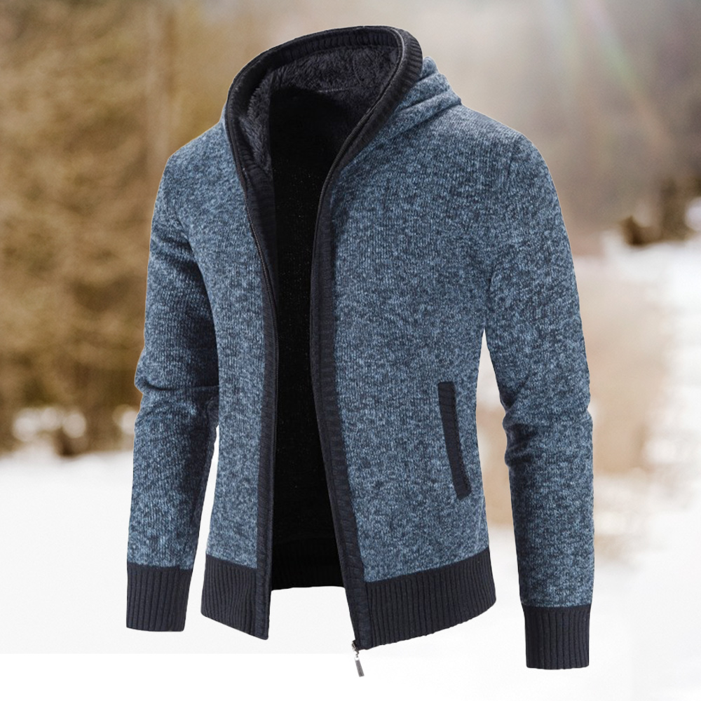 Herren-Fleece-verdickte warme Kapuzen-Strickjacke