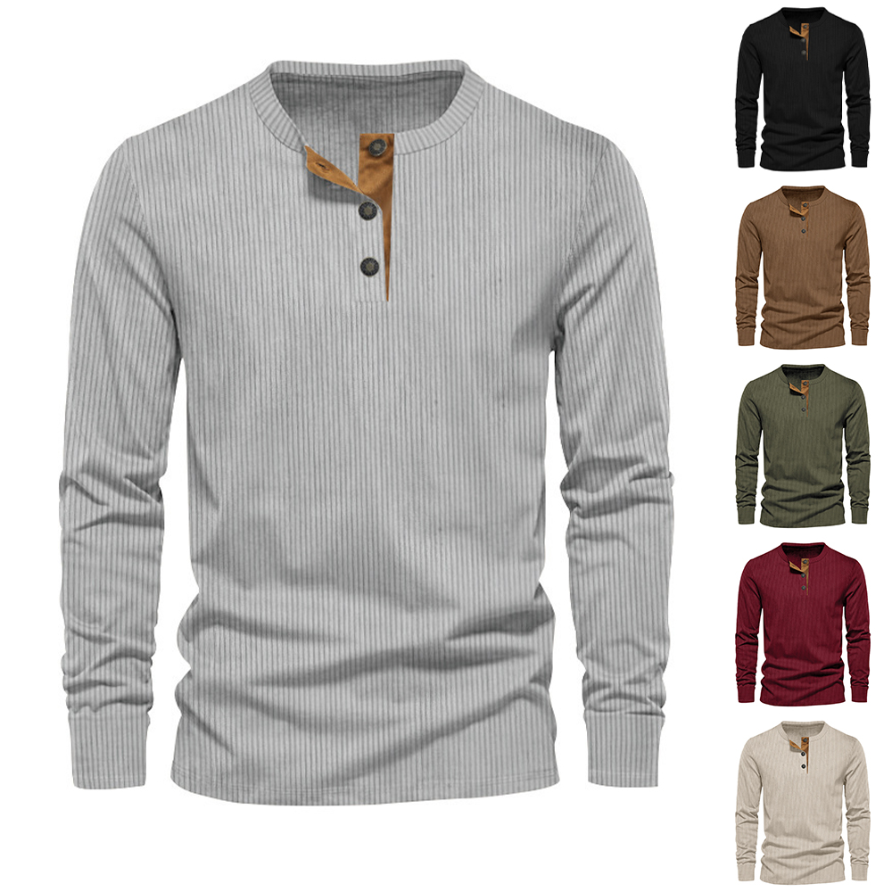 Haut décontracté à manches longues en velours côtelé pour hommes