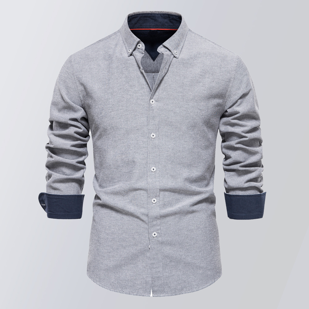 Herren-Hemd mit Slim-Fit, modischem Farbblock-Revers, lange Ärmel