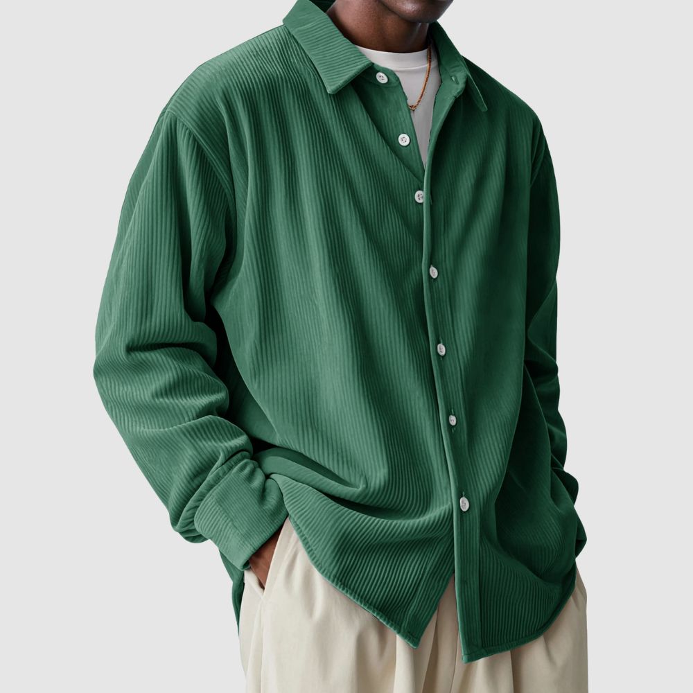 Lässiges, einfarbiges Langarmhemd aus Cord für Herren