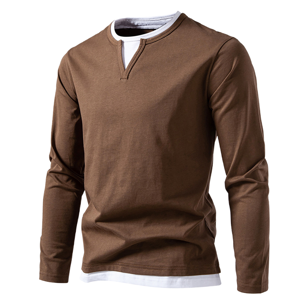 Lässiges, zweiteiliges T-Shirt mit langen Ärmeln und V-Ausschnitt für Herren