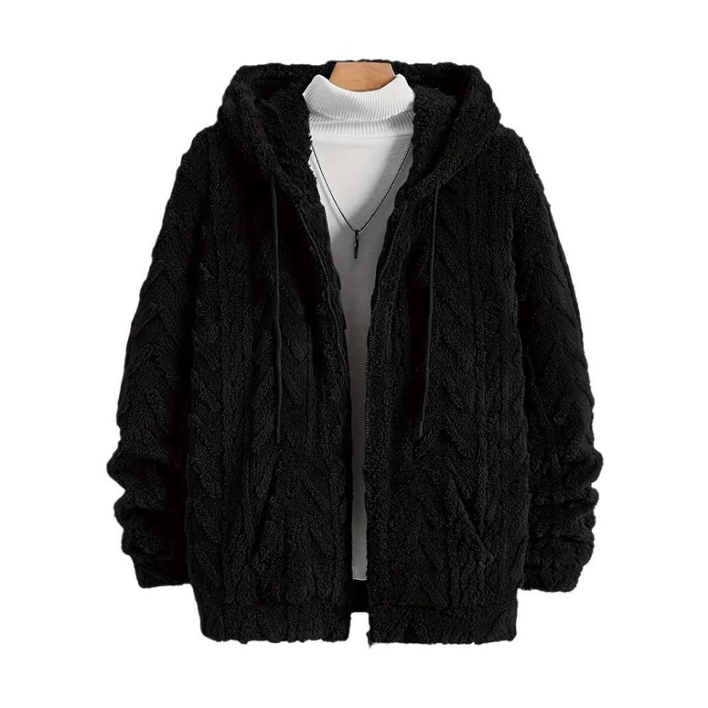 Herren-Winterjacke aus Korallensamt mit langen Ärmeln und Kapuze und Reißverschluss