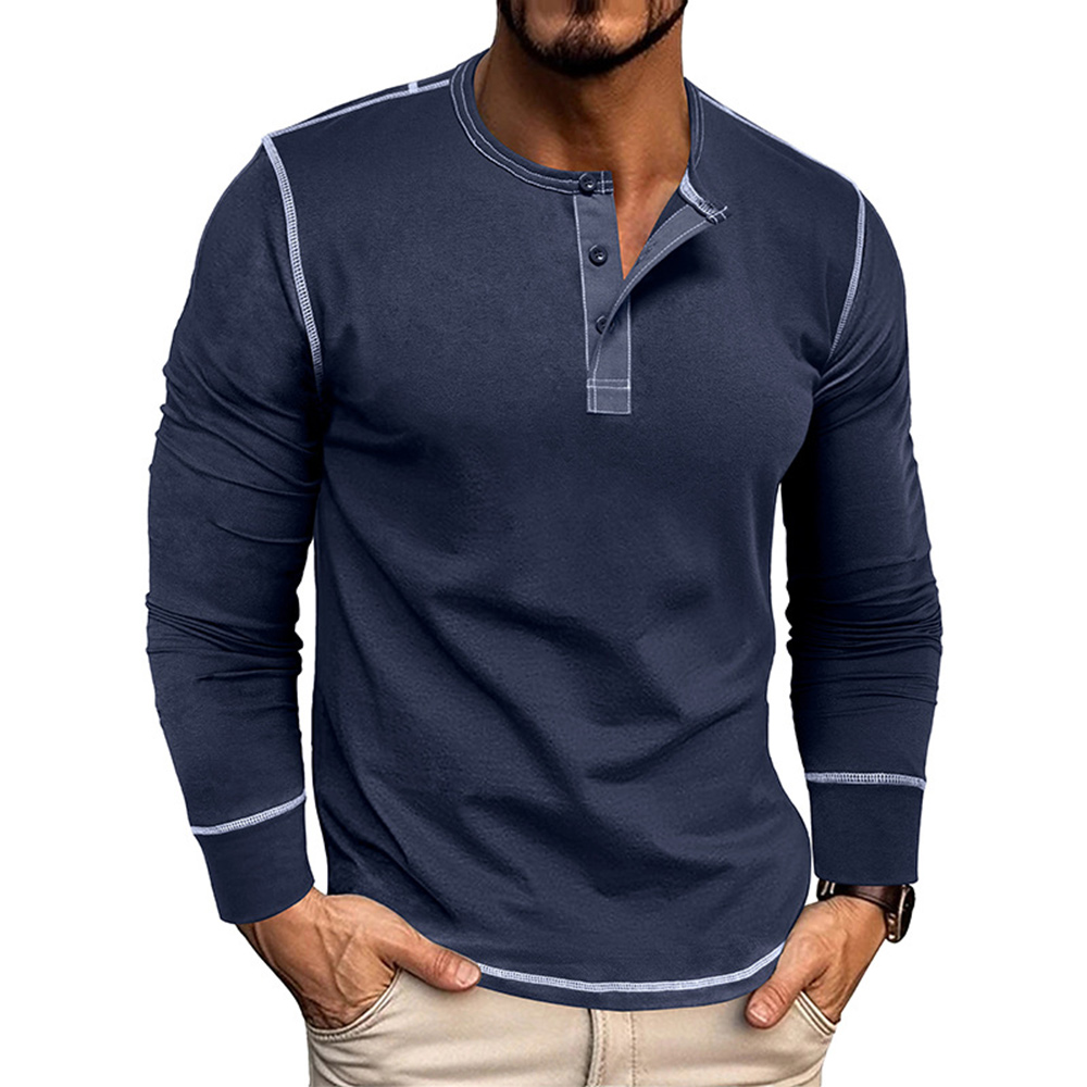 T-shirt décontracté à manches longues et col Henley pour homme