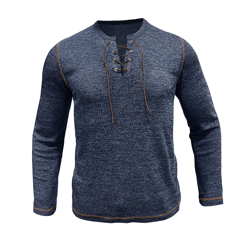 T-shirt décontracté à manches longues et lacets pour homme